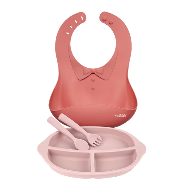 set-de-repas-en-silicone-haakaa-pour-enfants-bavoir-assiette-cuill-re-et-fourche image 1