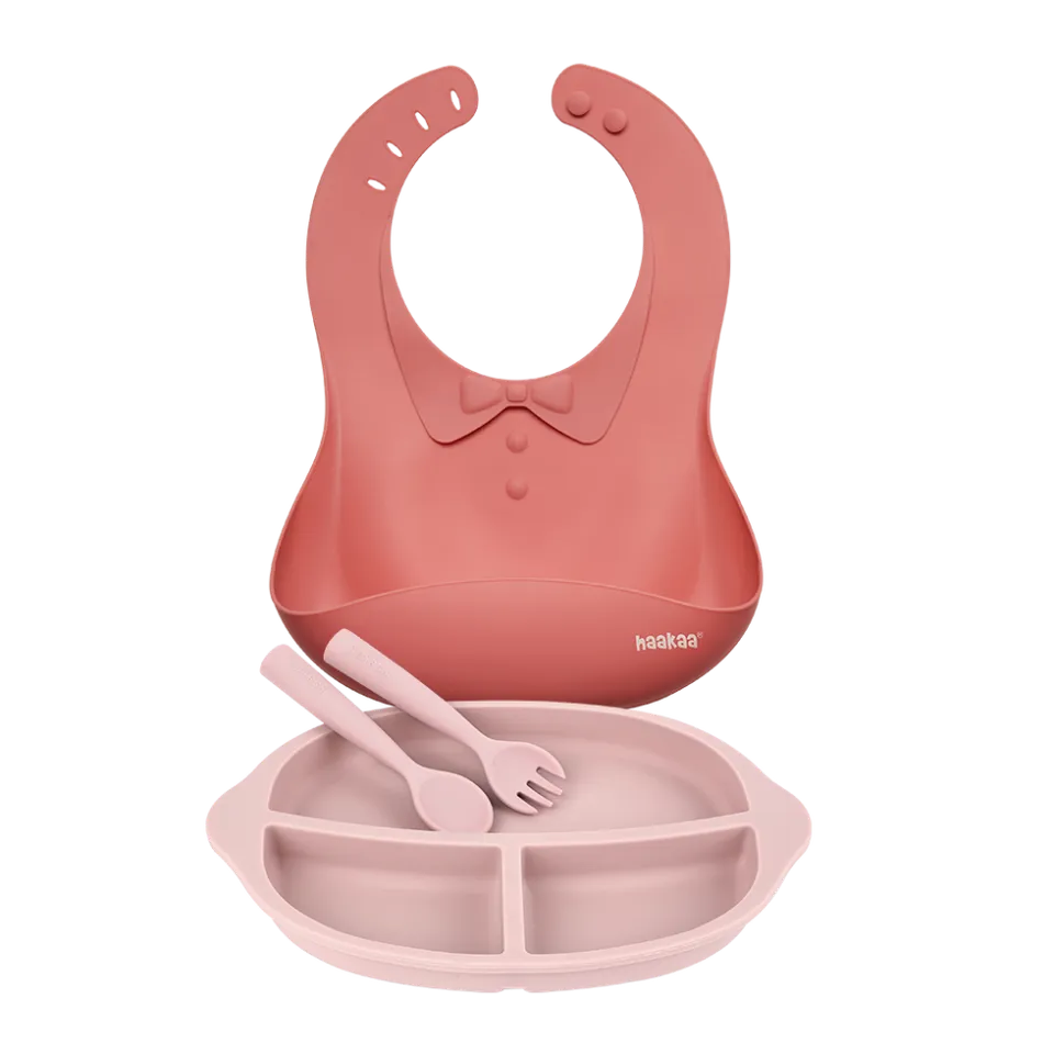 set-de-repas-en-silicone-haakaa-pour-enfants-bavoir-assiette-cuill-re-et-fourche image 1