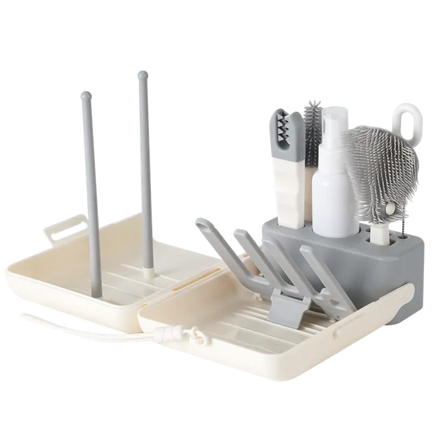 kit-de-brosses-pour-biberons-en-voyage-haakaa-clean-dry-cr-me-et-ardoise image 1