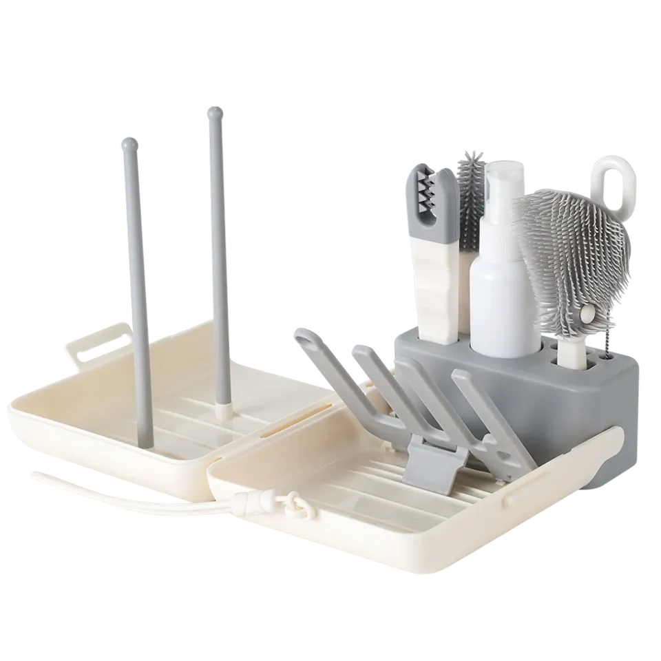 kit-de-brosses-pour-biberons-en-voyage-haakaa-clean-dry-cr-me-et-ardoise image 1