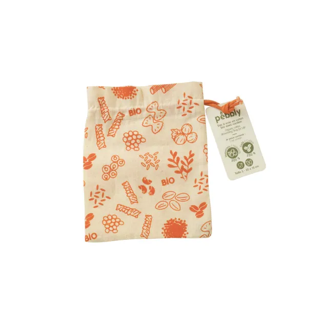 pebbly-sac-vrac-alimentaire-r-utilisable-en-coton-bio-orange-15x20cm-avec-cordon image 1