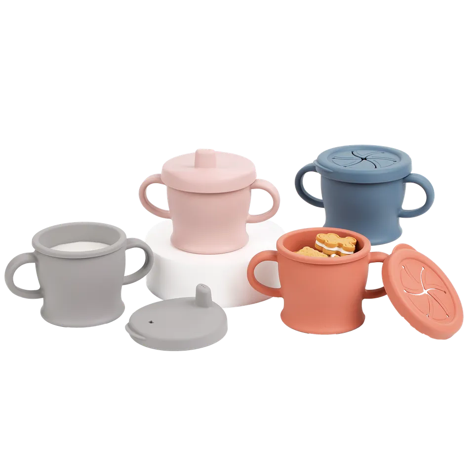 gobelet-en-silicone-haakaa-sip-n-snack-avec-deux-couvercles-interchangeables image 1