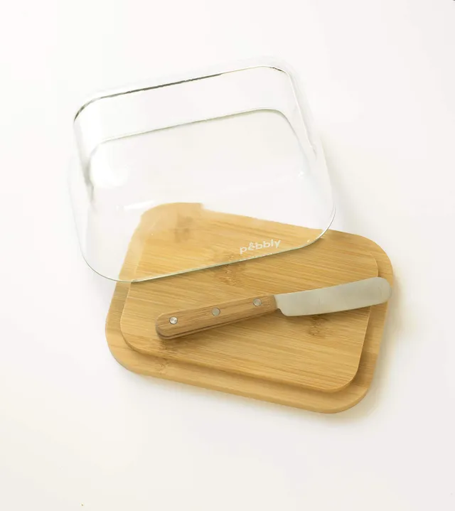 pebbly-beurrier-en-verre-et-bambou-avec-couteau-beurre-conservation-optimale-pou image 1