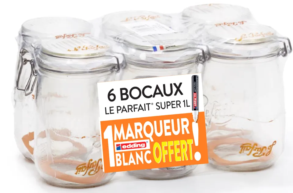 pack-promo-6-bocaux-super-1-l-le-parfait-1-marqueur-blanc-offert image 1
