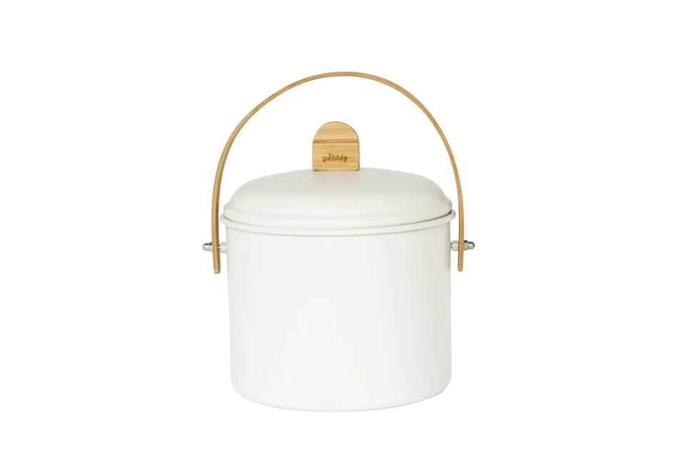 pebbly-seau-compost-d-int-rieur-en-acier-avec-anse-en-bambou-3-5-l-cr-me-filtre- image 1