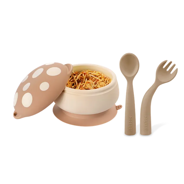 haakaa-set-bol-champignon-et-couverts-flexibles-en-silicone image 1