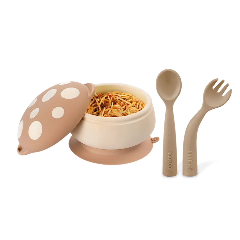 haakaa-set-bol-champignon-et-couverts-flexibles-en-silicone image 1