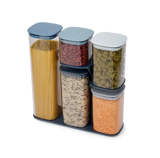 joseph-joseph-podium-lot-de-5-bocaux-herm-tiques-avec-support-transparent-bleu image 1