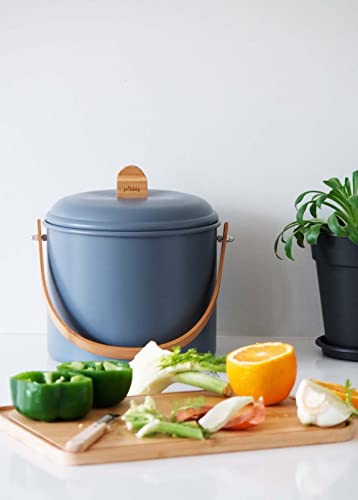 seau-compost-d-int-rieur-pebbly-en-acier-et-bambou-7-l-filtre-charbon-inclus-gri image 5