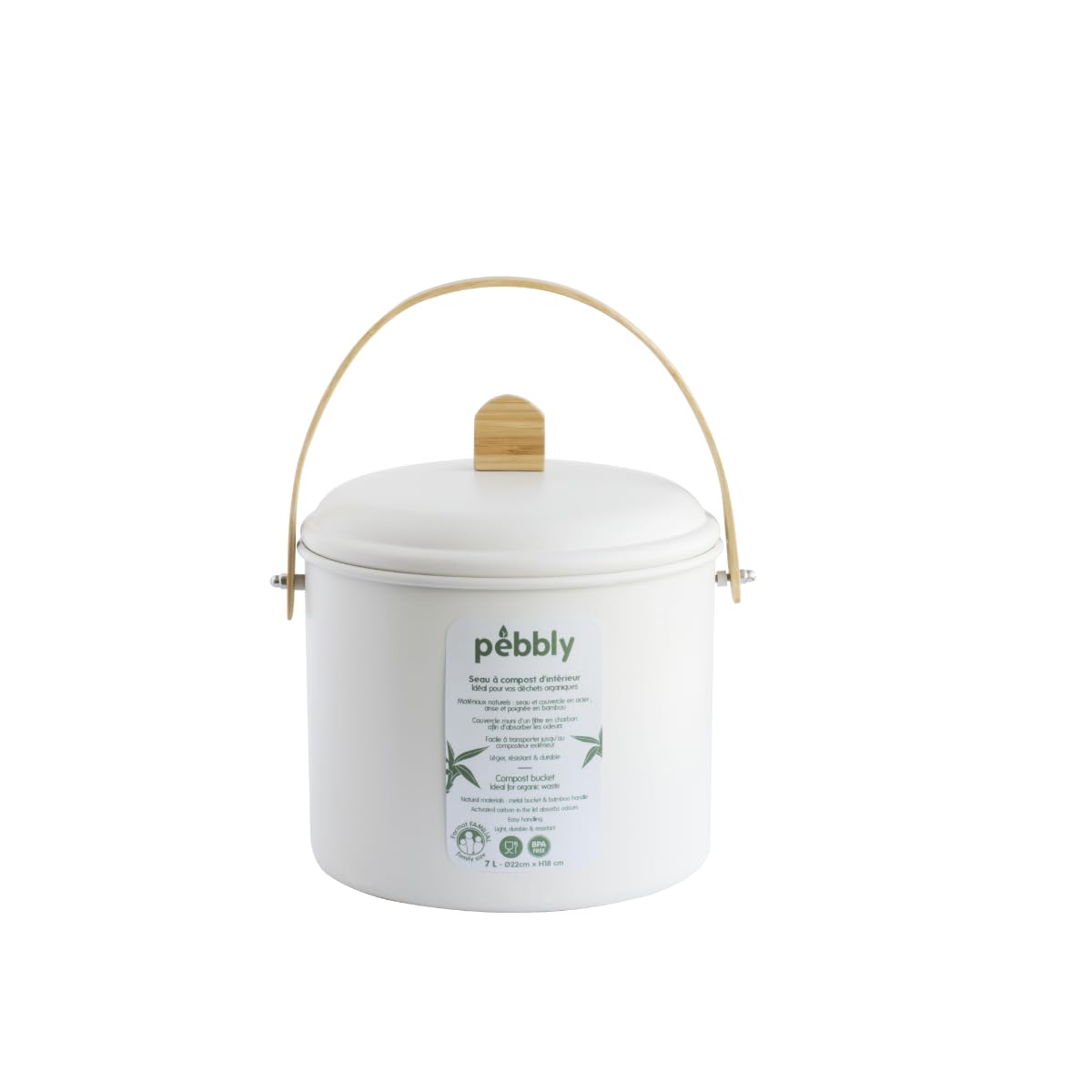 pebbly-seau-compost-d-int-rieur-en-acier-avec-anse-en-bambou-3-5-l-cr-me-filtre- image 3