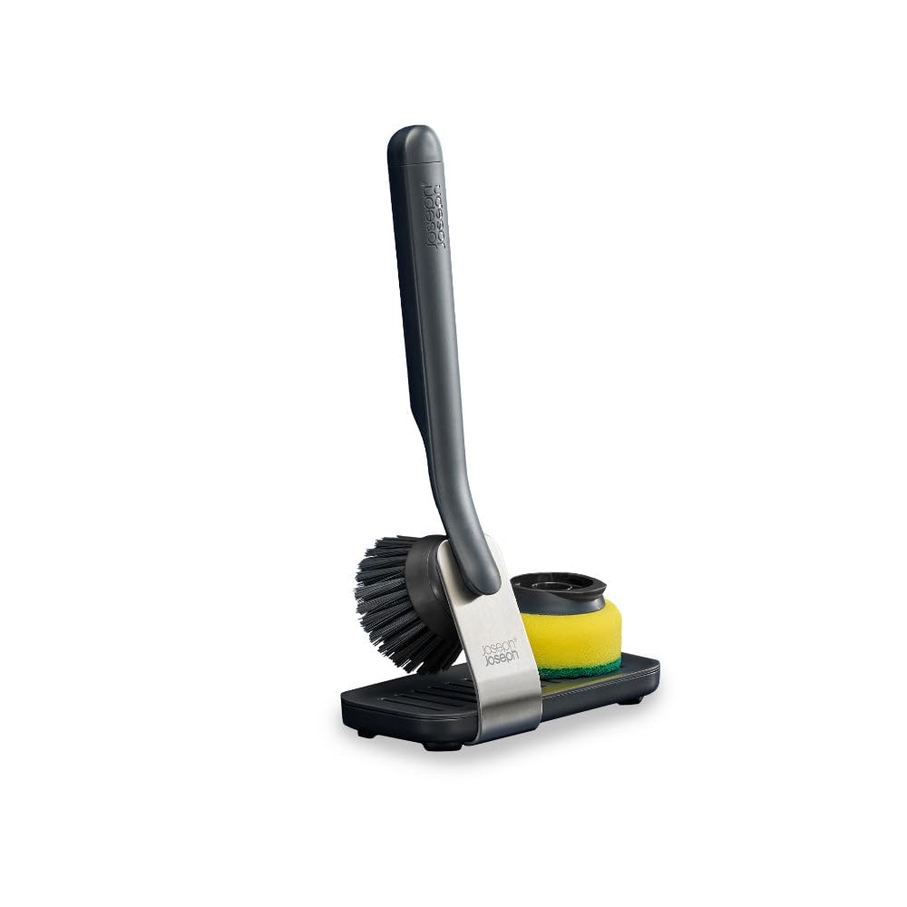 joseph-joseph-sinktech-set-brosse-vaisselle-et-ponge-avec-support-en-acier-inoxy image 1