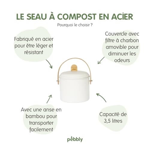 pebbly-seau-compost-d-int-rieur-en-acier-avec-anse-en-bambou-3-5-l-cr-me-filtre- image 8