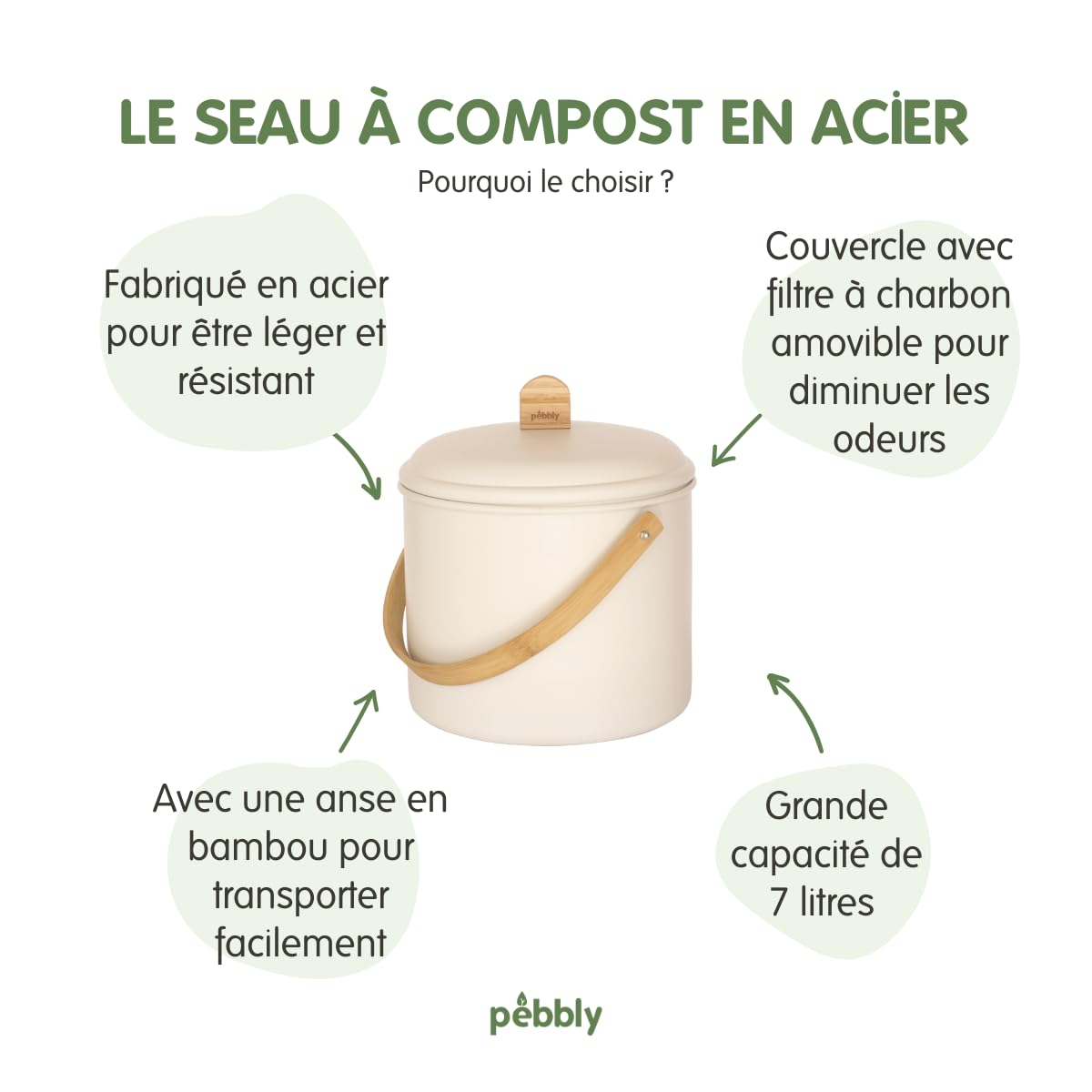 pebbly-seau-compost-d-int-rieur-en-m-tal-7-l-avec-anse-bambou-et-filtre-charbon- image 8