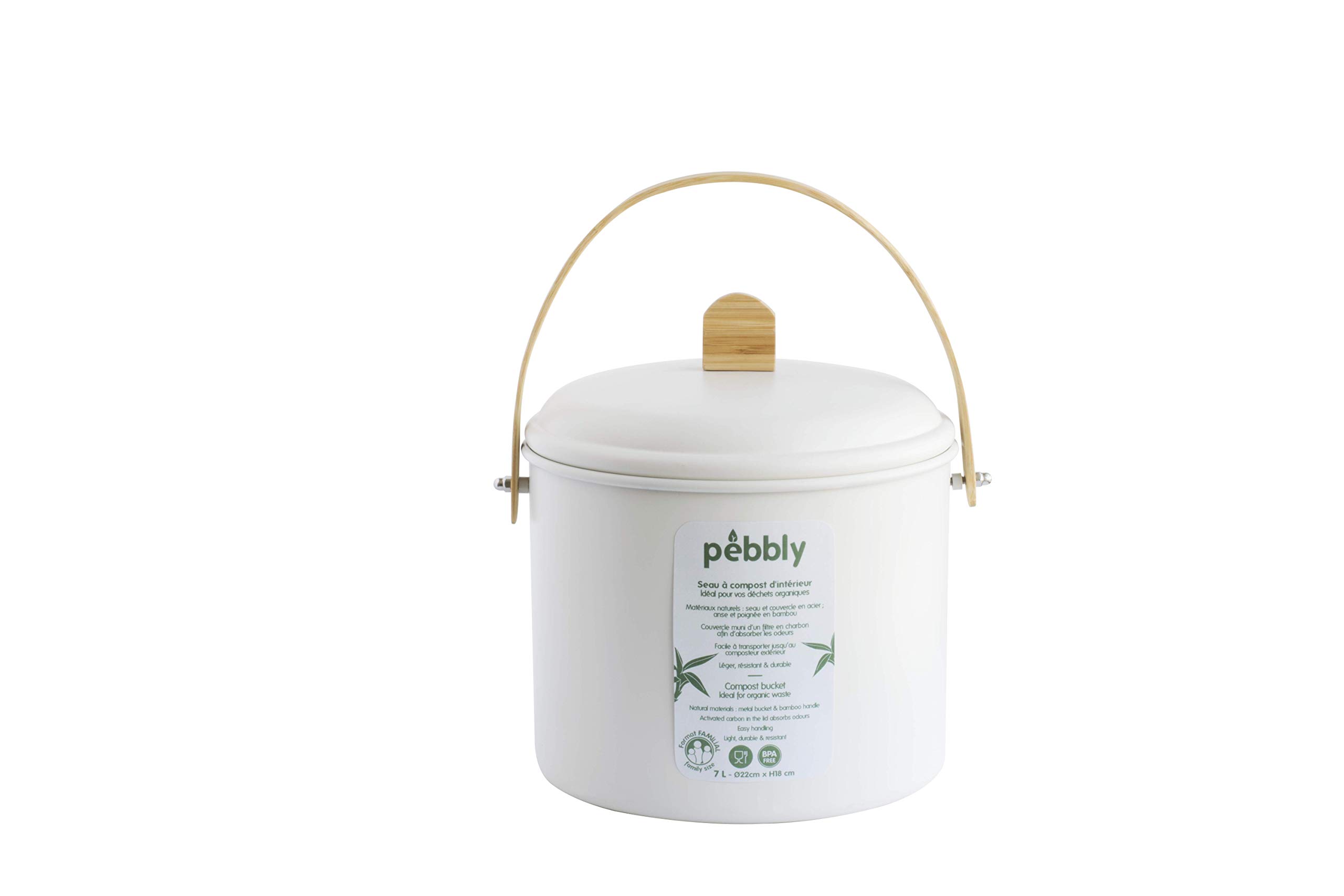 pebbly-seau-compost-d-int-rieur-en-m-tal-7-l-avec-anse-bambou-et-filtre-charbon- image 6