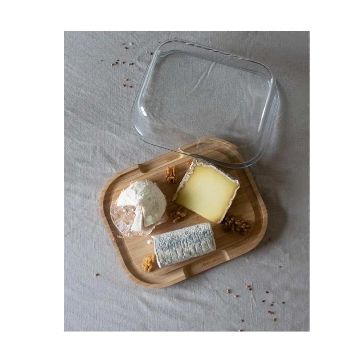 pebbly-bo-te-fromage-en-verre-et-bambou-avec-plateau-27-x-21-5-x-9-5-cm-pour-3-4 image 3