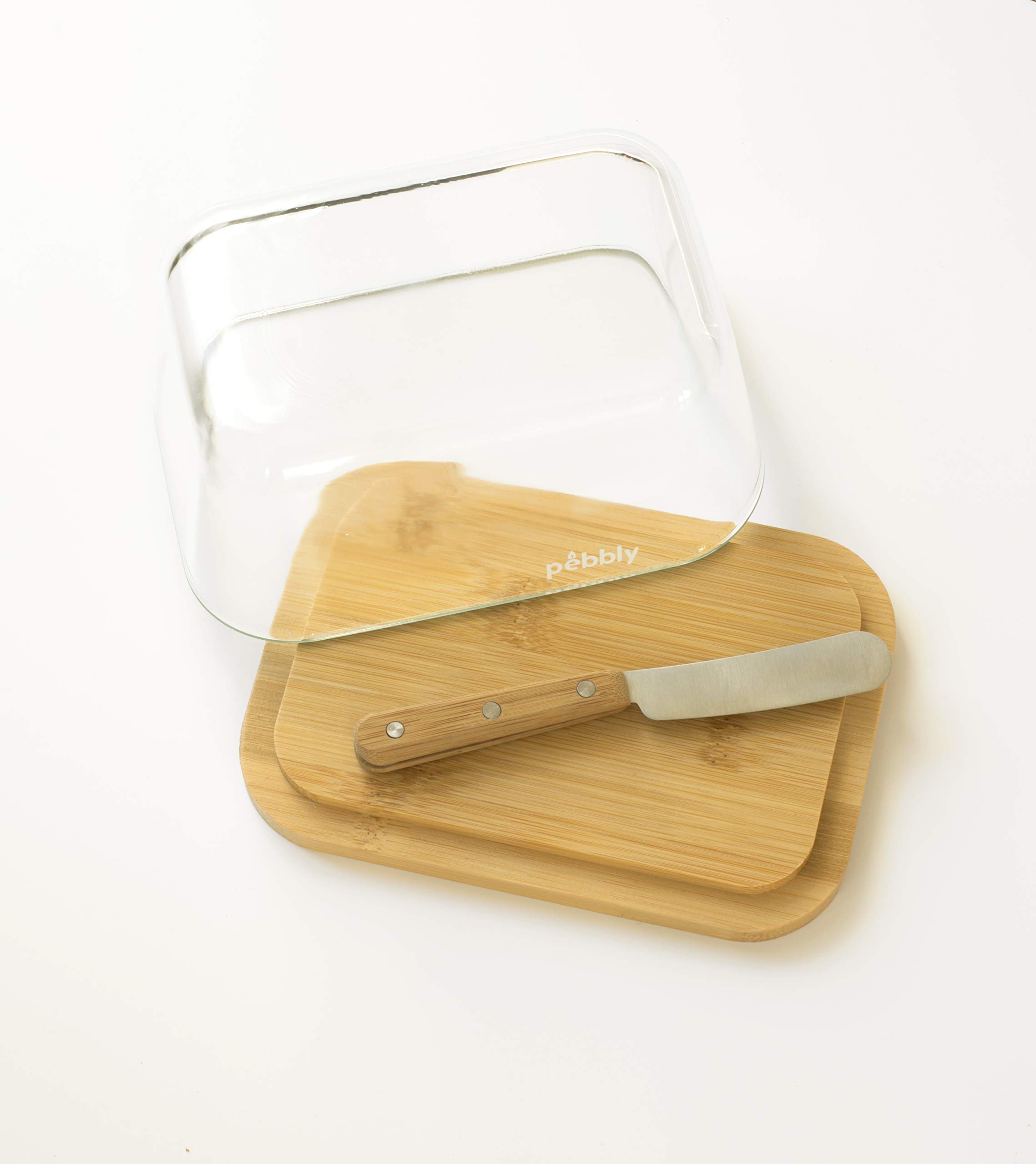 pebbly-beurrier-en-verre-et-bambou-avec-couteau-beurre-conservation-optimale-pou image 1