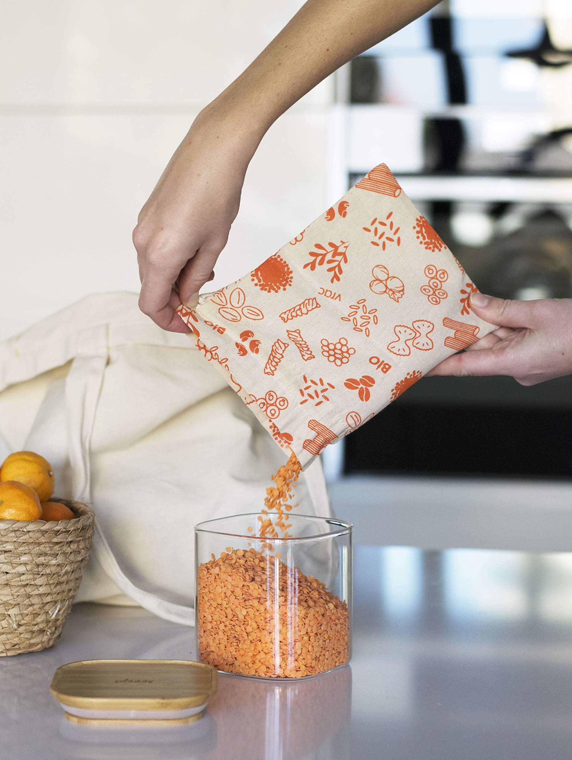 pebbly-sac-vrac-alimentaire-r-utilisable-en-coton-bio-orange-15x20cm-avec-cordon image 2