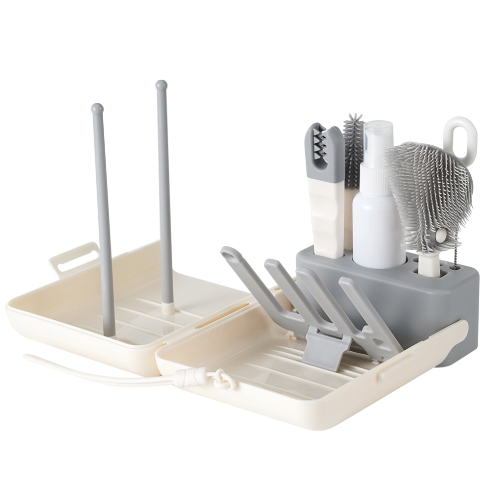 kit-de-brosses-pour-biberons-en-voyage-haakaa-clean-dry-cr-me-et-ardoise image 1