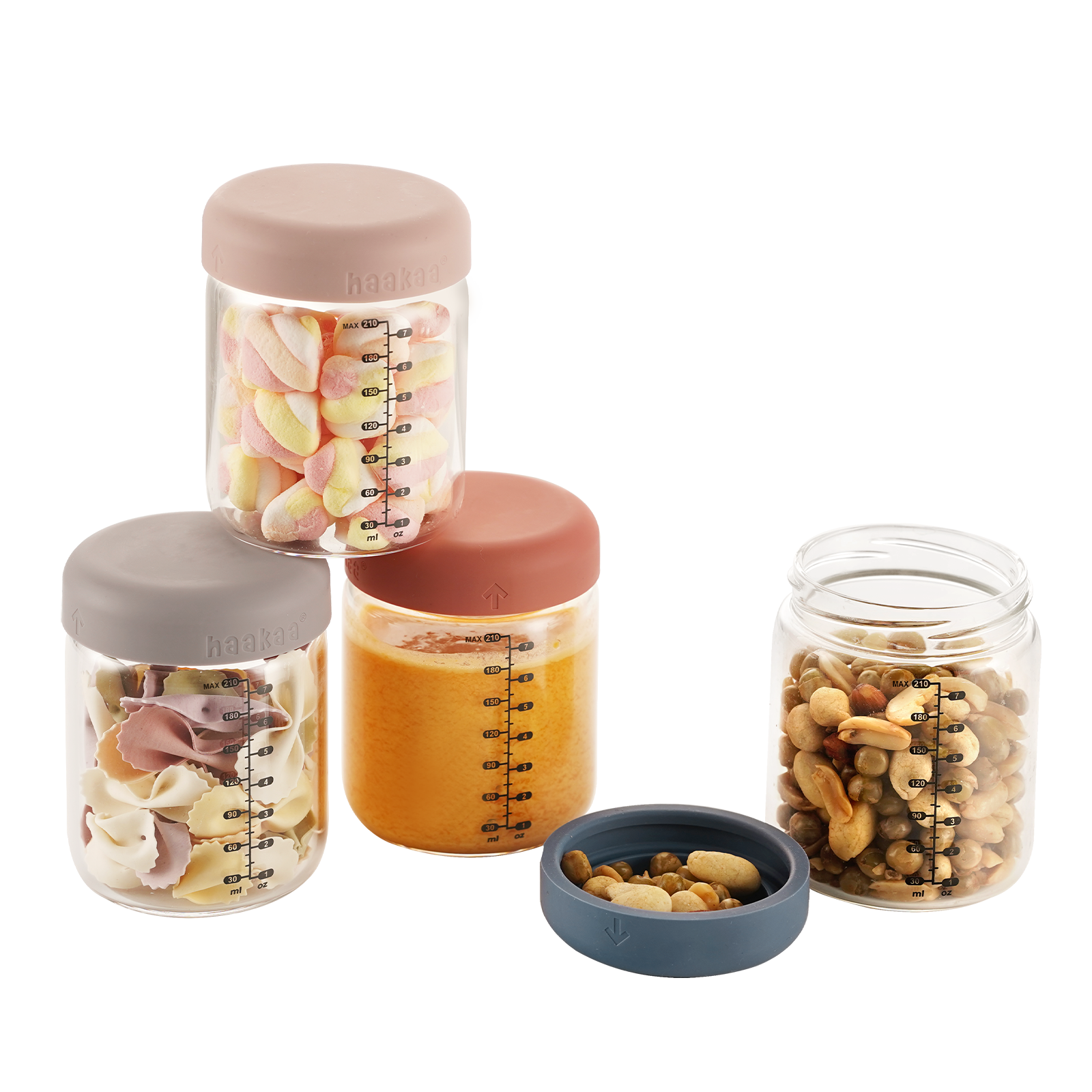 haakaa-ensemble-de-4-bocaux-en-verre-avec-couvercles-silicone-herm-tiques-210-ml image 1