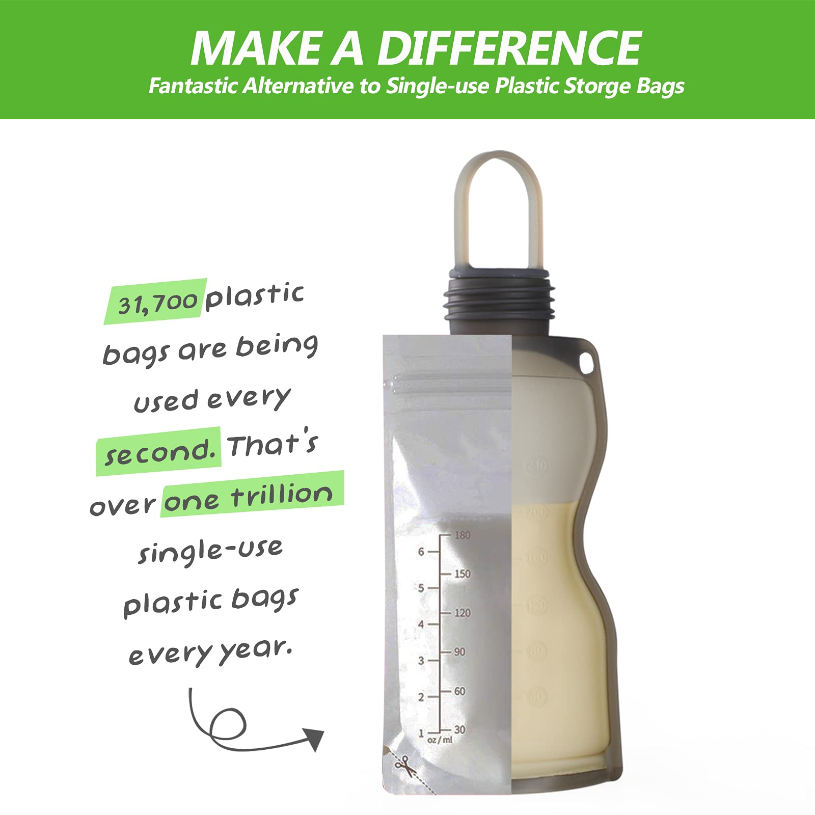 sachets-de-conservation-de-lait-maternel-en-silicone-r-utilisables-haakaa-260-ml image 2