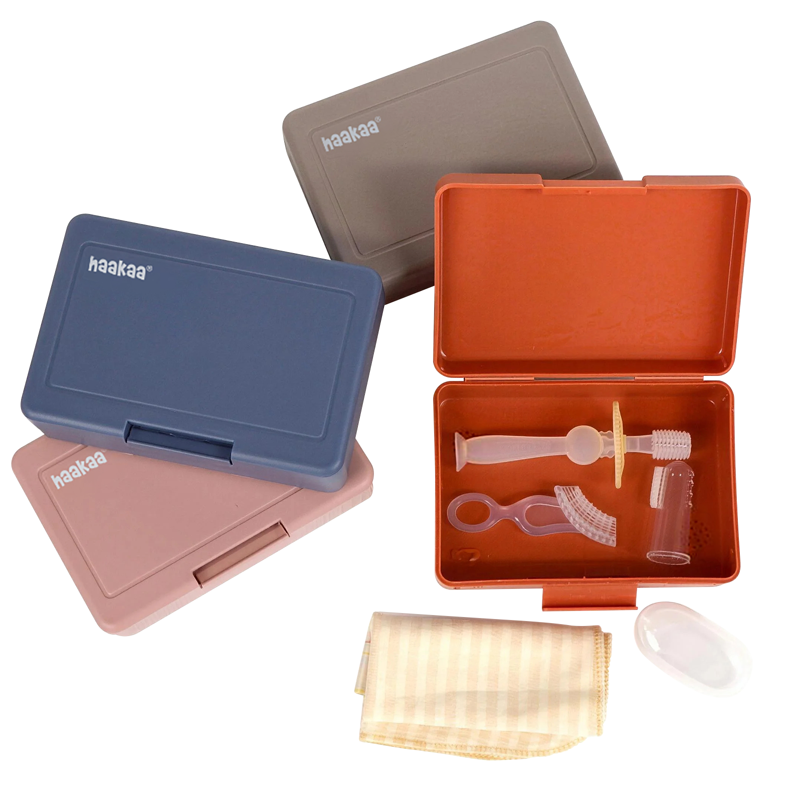 kit-de-soins-buccaux-enfant-haakaa-brosse-doigt-brosse-360-tui-de-rangement image 1