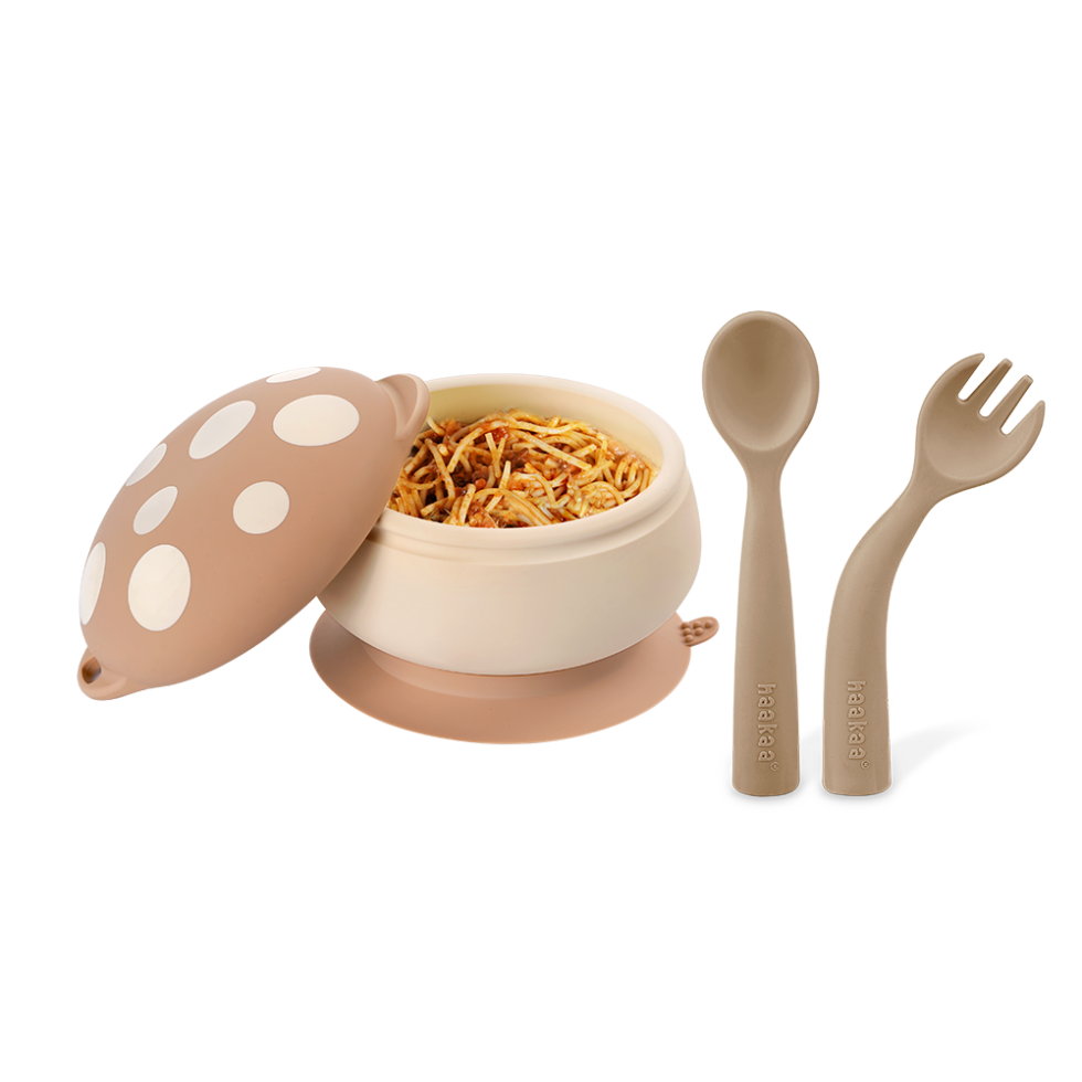 haakaa-set-bol-champignon-et-couverts-flexibles-en-silicone image 1