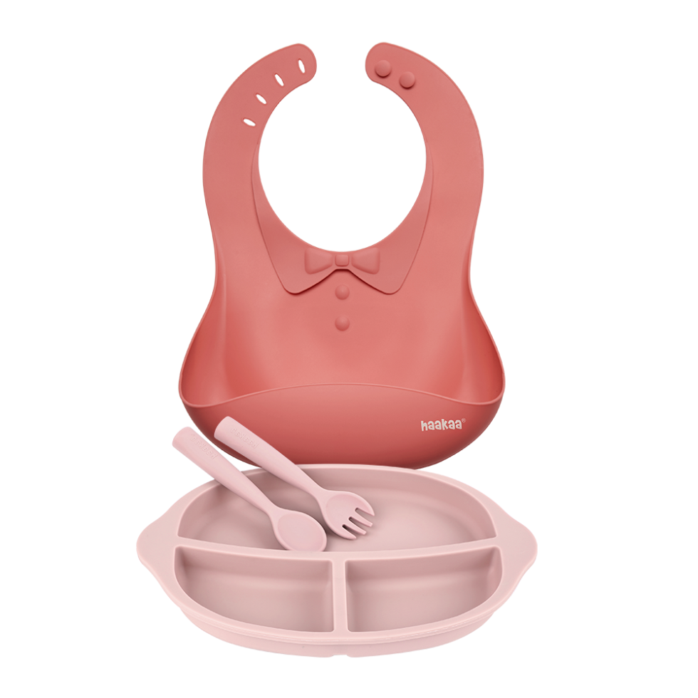 set-de-repas-en-silicone-haakaa-pour-enfants-bavoir-assiette-cuill-re-et-fourche image 1